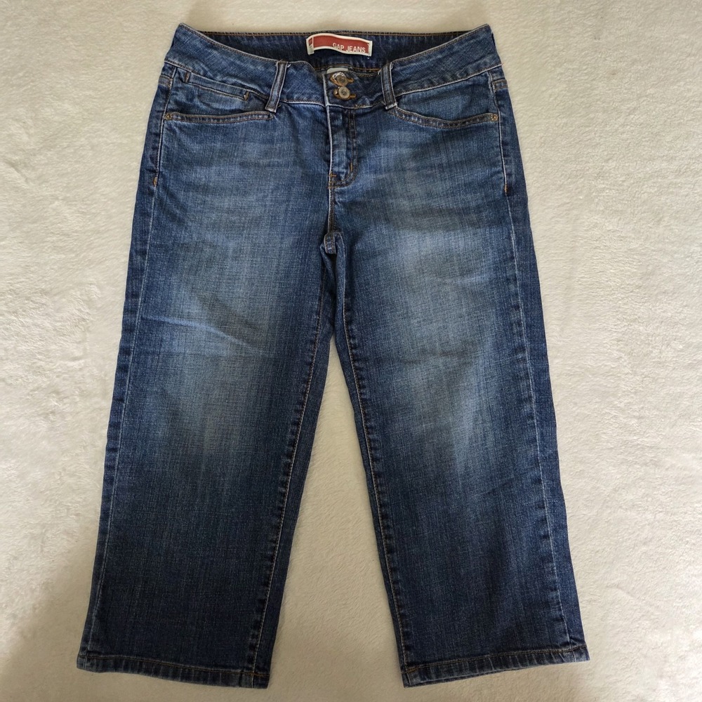 Gap Jeans Womens Cropped Capri Zip 5 Pocket Size 8 Blue Y2k Flip Pocket